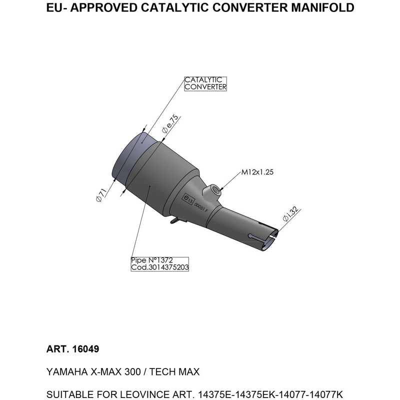 Catalytic Converter Manifold For Yamaha CZD 300 A 2021-2022