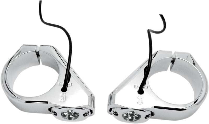 Turn Signal Marker Lights Fork Mount LED Pod Chrome / Amber - 39mm