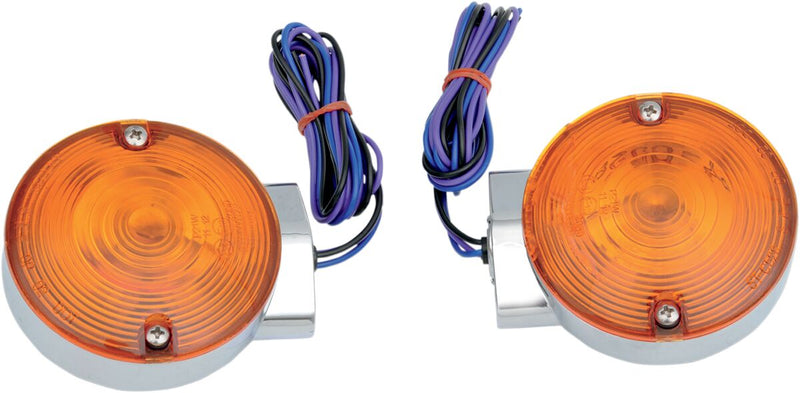 Replacement Front Turn Signals Flat Chrome/ Amber Lens