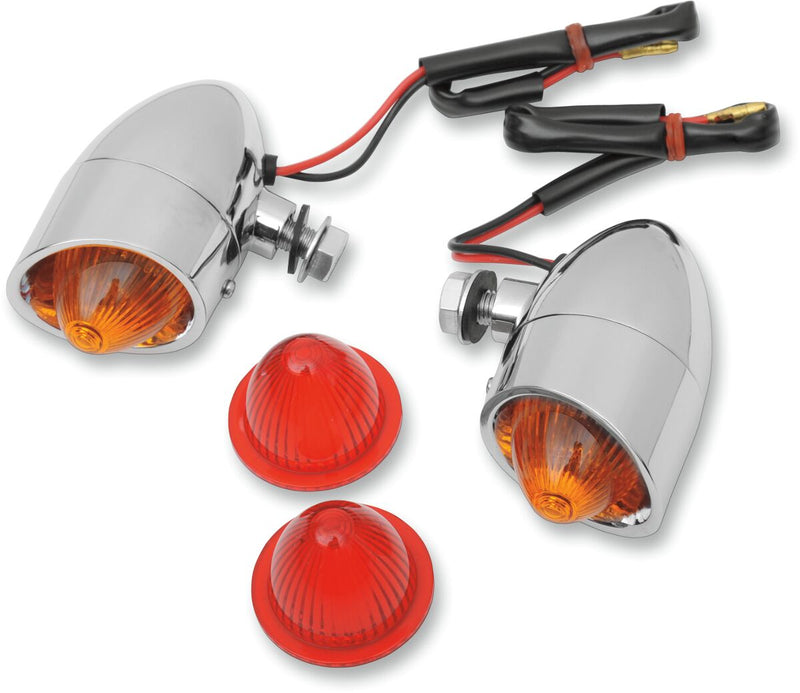 Mini-Retro Marker Lights Bolt-Mount Amber / Red Lens Chrome