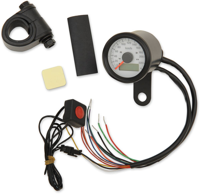 Electronic Speedometers With Indicator Lights 1-7/8" Mini Programmable 220 KPH Black / White