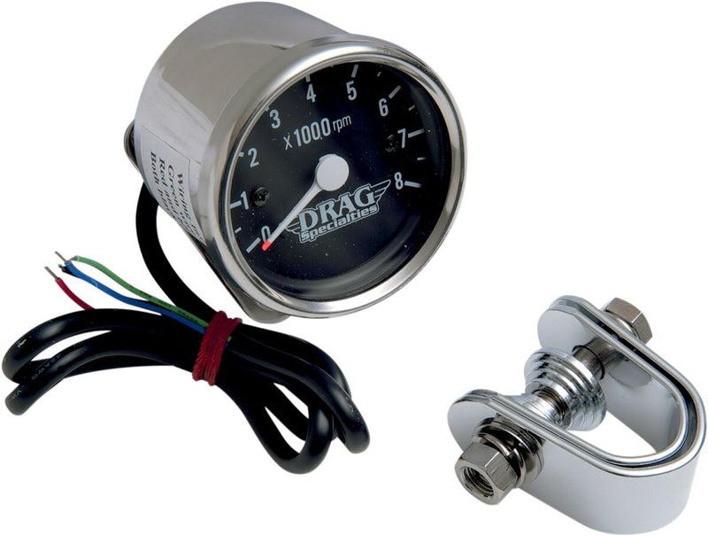 Tachometer 8000RPM Bulb Chrome Black Face - 2.4 Inch
