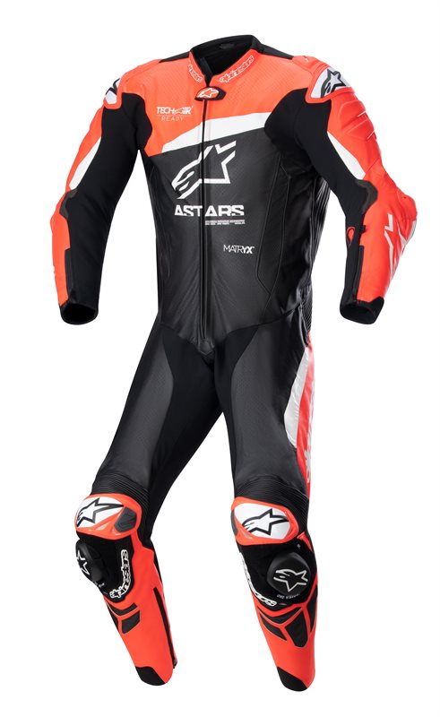 GP Plus V4 One Piece Leather Suit Black / Fluo Red / White