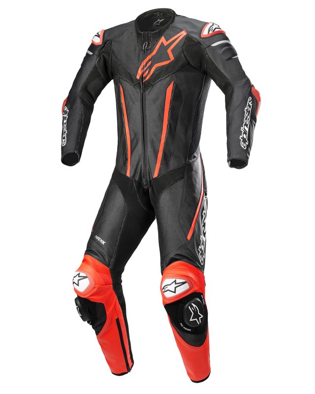 Fusion One Piece Leather Suit Black / Fluo Red