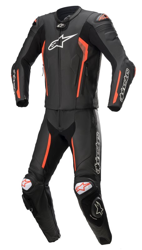 Missile V2 Two Piece Leather Suit Black / Fluo Red