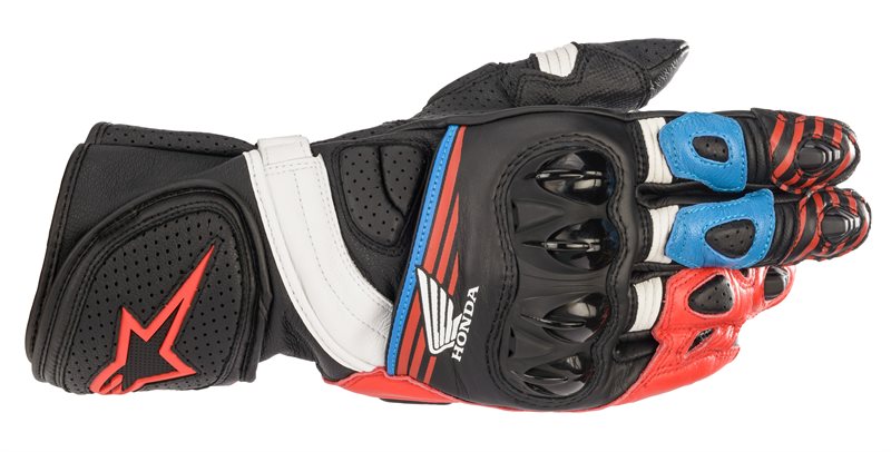 Honda GP Plus R V2 Gloves Black / Bright Red / Blue