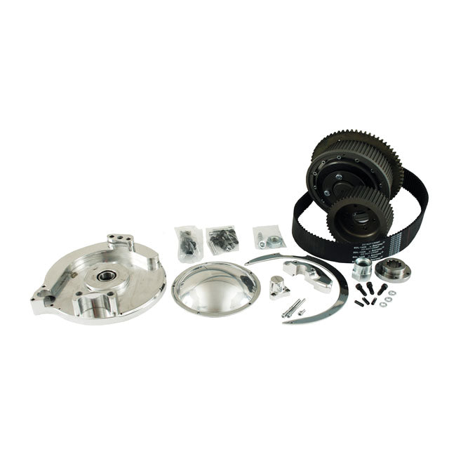 Shorty Drive 2 Inch Open Belt Drive Kit Polished With Motor For 70-78 Shovelhead With OEM Ratchet Top Transm. (NU)