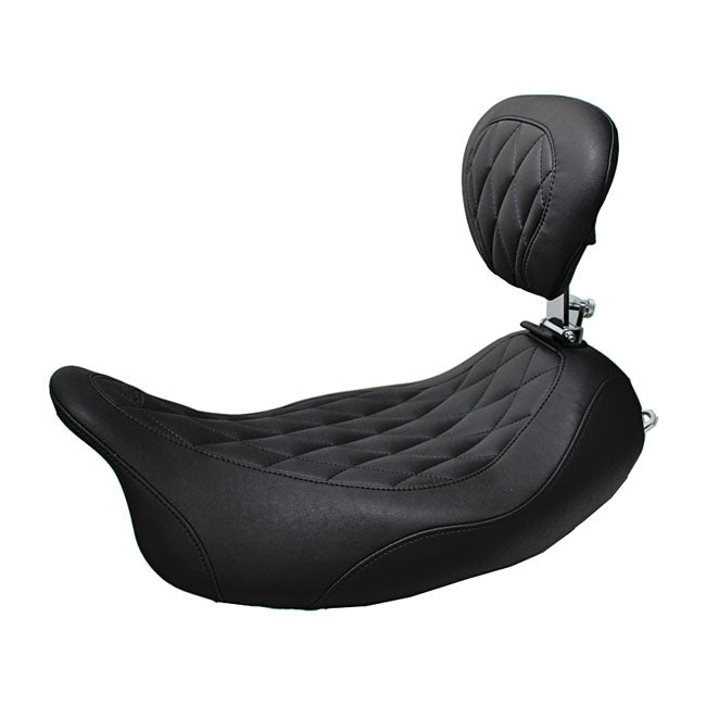 Wide Tripper Solo Seat Diamond With Rider Backrest Black For 08-21 Touring