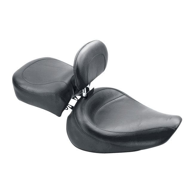 Wide Touring Solo Seat With Rider Backrest Black For 96-03 Dyna (NU)