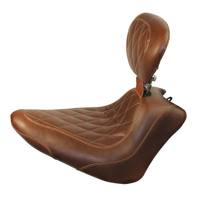 Wide Tripper Solo Seat Diamond With Rider Backrest Brown For 11-13 Softail FXS Blackline