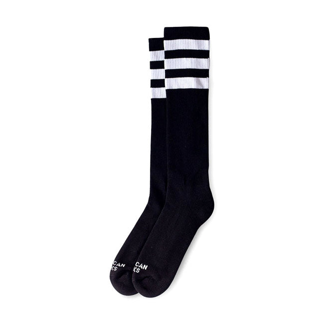 Knee High Back In Black Socks Triple White Striped