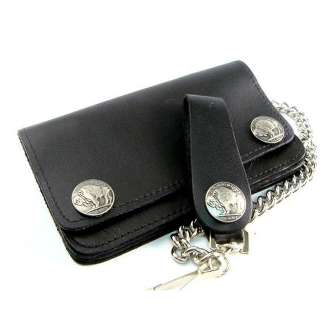 Black Leather Biker Chain Wallet With Maltese Cross Snaps