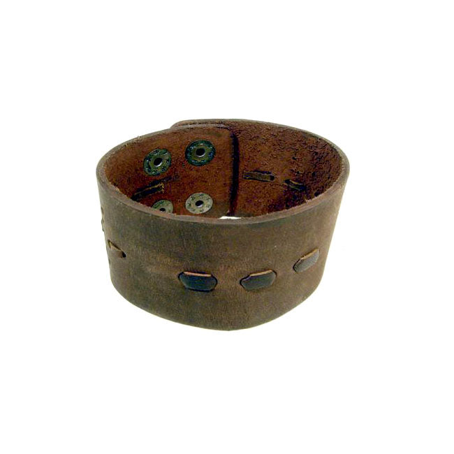 Brown Wide Threaded Leather Cuff Bracelet