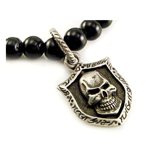 Black Glass Bead Bracelet Skull Shield