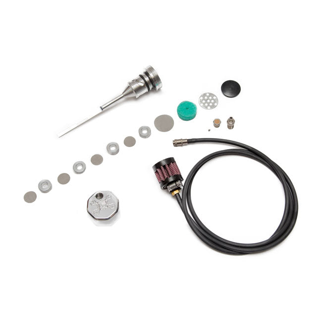 Oil Tank Breather Kit & Vented Dipstick Polished Cap For 18-21 M8 Softail