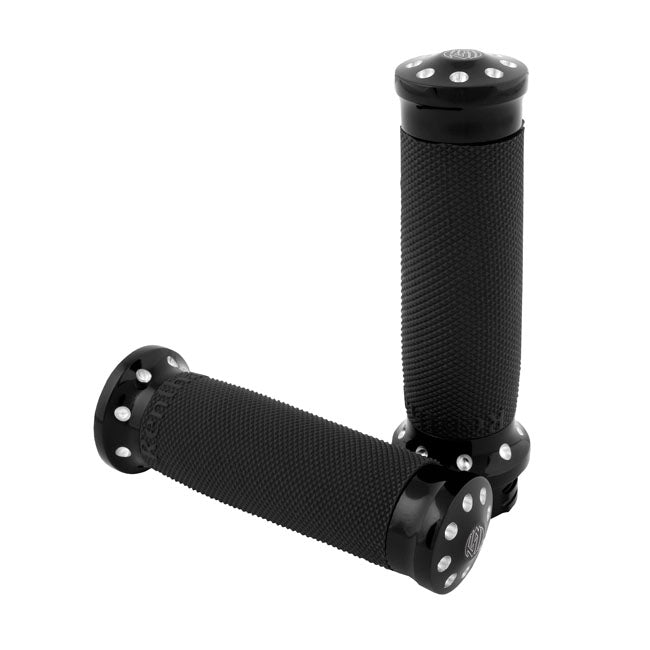 Tracker Grips Black Contrast Cut For 08-21 H-D With E-throttle Excl. 18-21 FLTRXSE