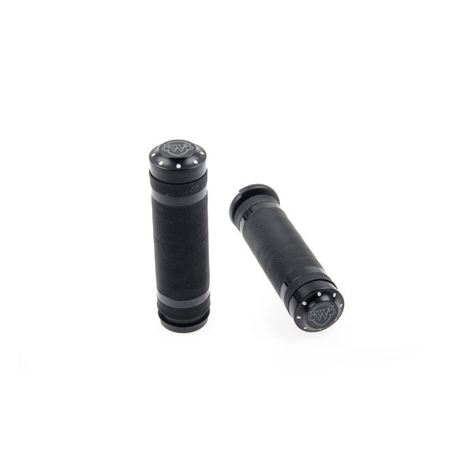 Grooved Handlebar Grips With Logo Black - 1" / 25.4 MM For 08-21 H-D With E-Throttle Excl. 18-21 FLTRXSE