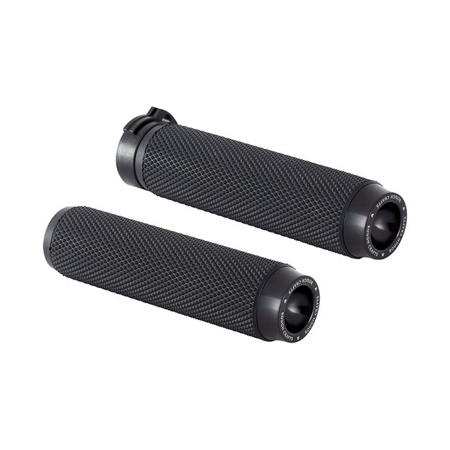 Knurled Rubber Handlebar Grips Black For 74-21 H-D With Single Or Dual Throttle Cables