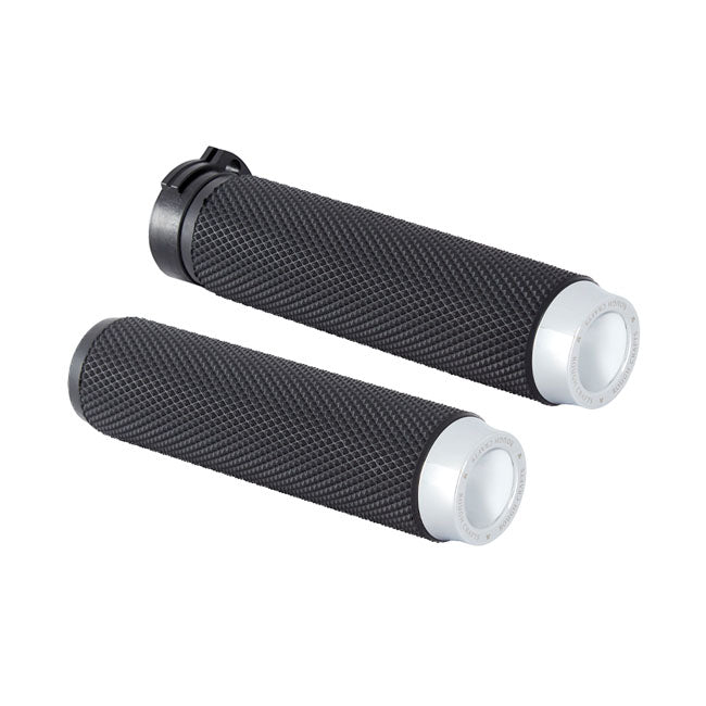 Knurled Rubber Handlebar Grips Chrome For 74-21 H-D With Single Or Dual Throttle Cables