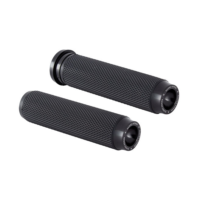 Knurled Rubber Handlebar Grips Black For 08-21 H-D With E-Throttle Excl. 18-21 FLTRXSE