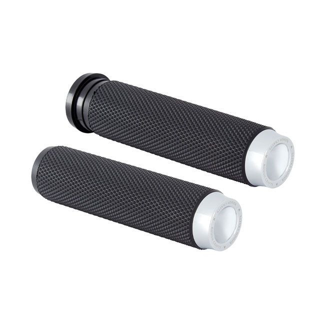Knurled Rubber Handlebar Grips Chrome For 08-21 H-D With E-Throttle Excl. 18-21 FLTRXSE