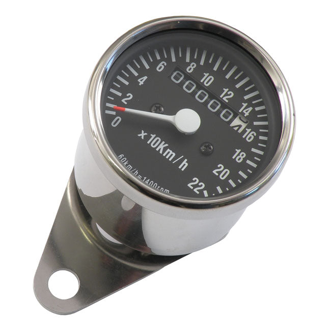 Mini Speedometer 2:1 Kmh Chrome With Black Face Plate