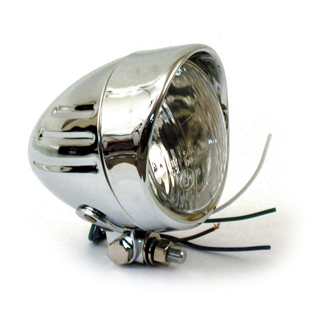 Ribbed Bullet & Visor Headlamp Chrome Housing - 4 Inch