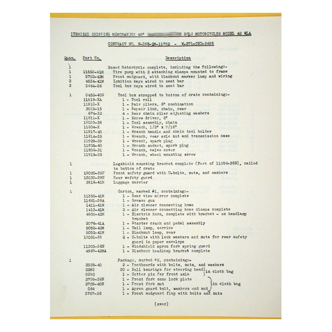 Assy / Uncrating Procedure 1942 WLA Solo