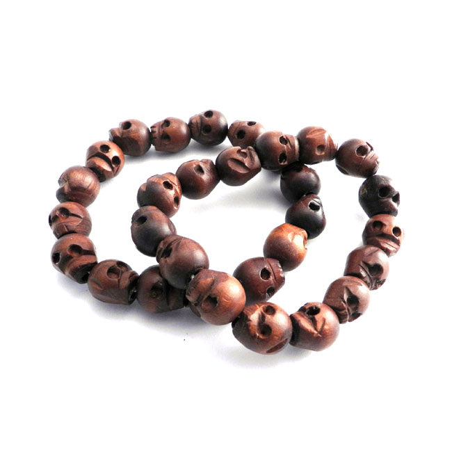 Wood Skull Bead Bracelet Set