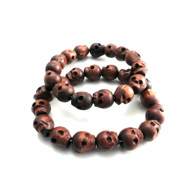 Wood Skull Bead Bracelet Set