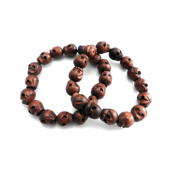 Wood Skull Bead Bracelet Set