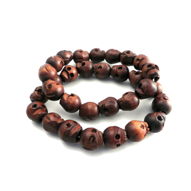 Wood Skull Bead Bracelet Set