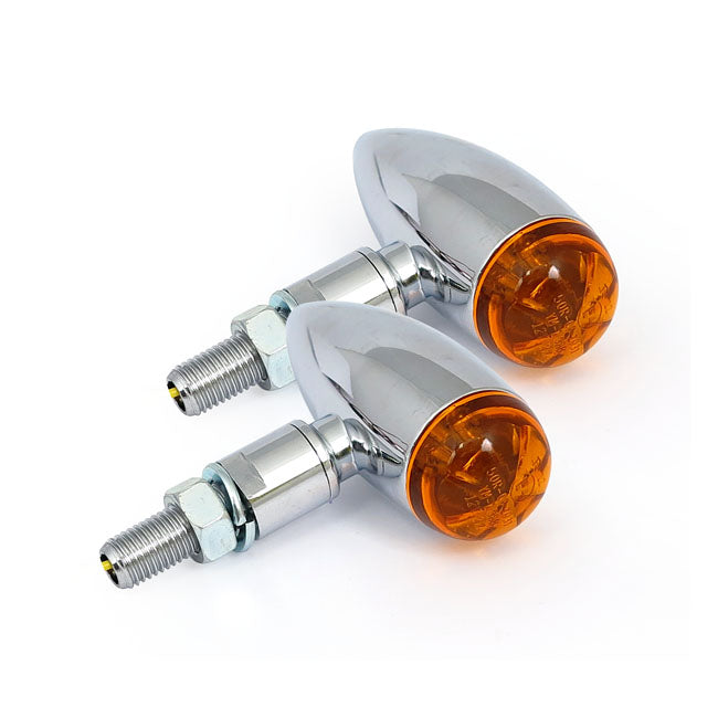 Micro Bullet LED Turn Signals Chrome / Amber Lens