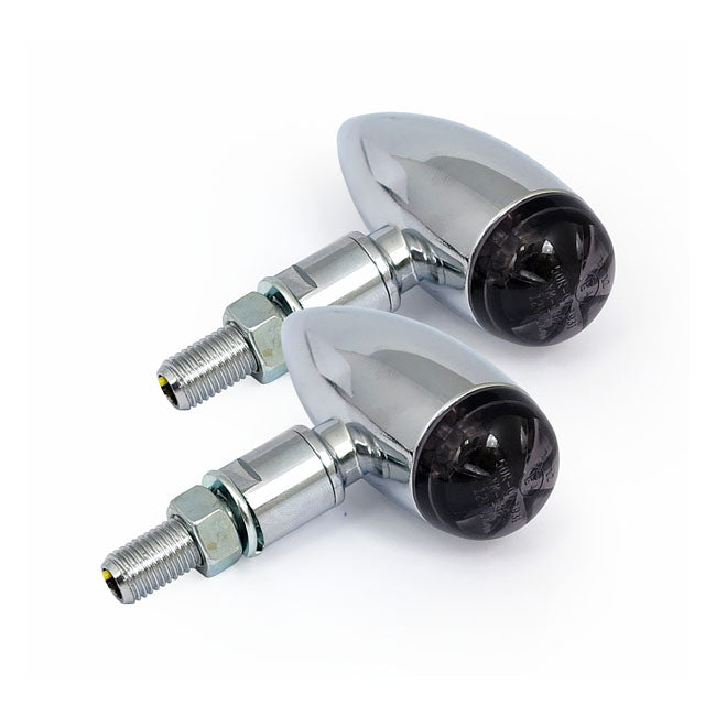 Micro Bullet LED Turn Signals Chrome / Smoke Lens