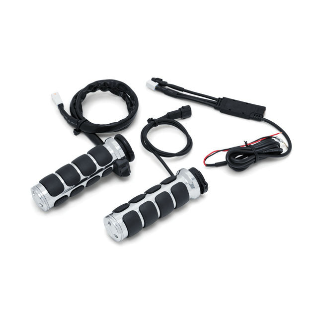 Heated ISO Grips Chrome For 96-21 H-D With Dual Throttle Cables