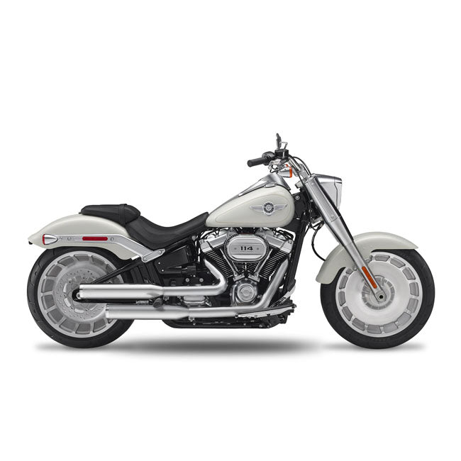 Straight Cut Short Fusion Long Slip-Ons Matt Chrome For 107" M8 Softail Models: 18-20 Breakout