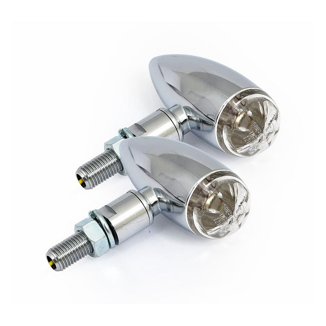 Micro Bullet LED Turn Signals Chrome / Clear Lens