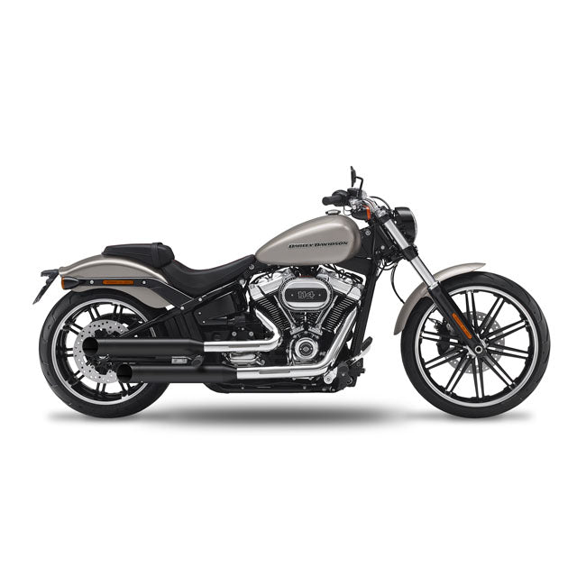 Big Slash End Caps Fusion Long Slip-Ons Black For 107" M8 Softail Models: 18-20 Breakout