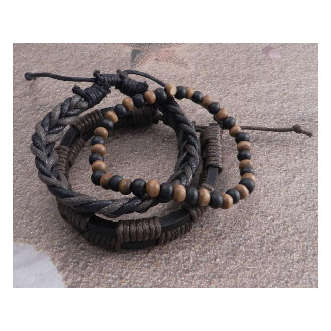 Rope Sliders & Wood Bead Bracelet Brown