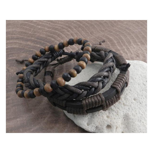 Rope Sliders & Wood Bead Bracelet Brown