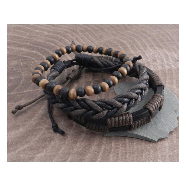 Rope Sliders & Wood Bead Bracelet Brown