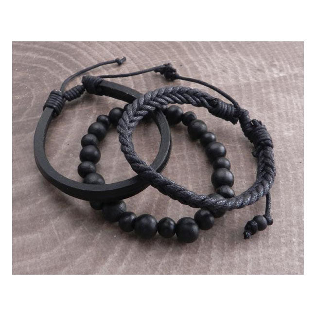 Rope Sliders & Wood Bead Bracelet Black