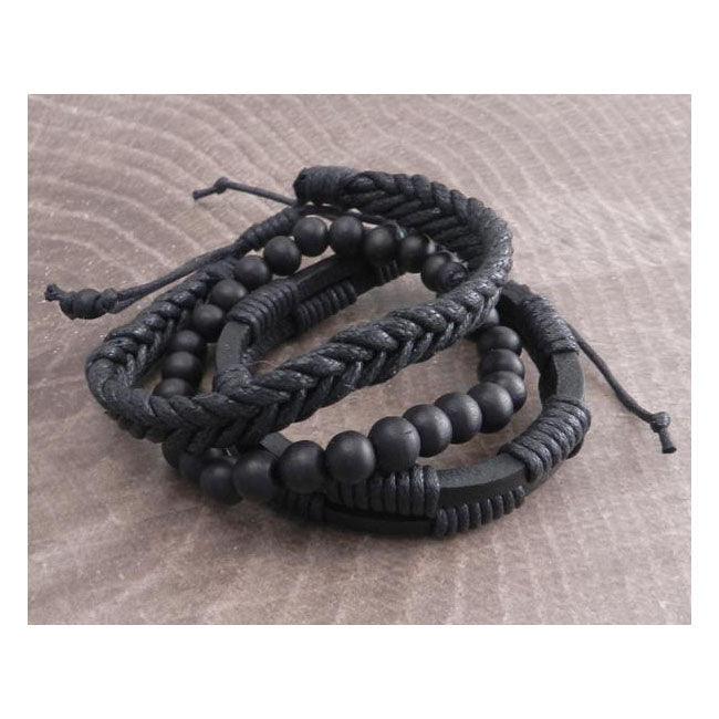 Rope Sliders & Wood Bead Bracelet Black