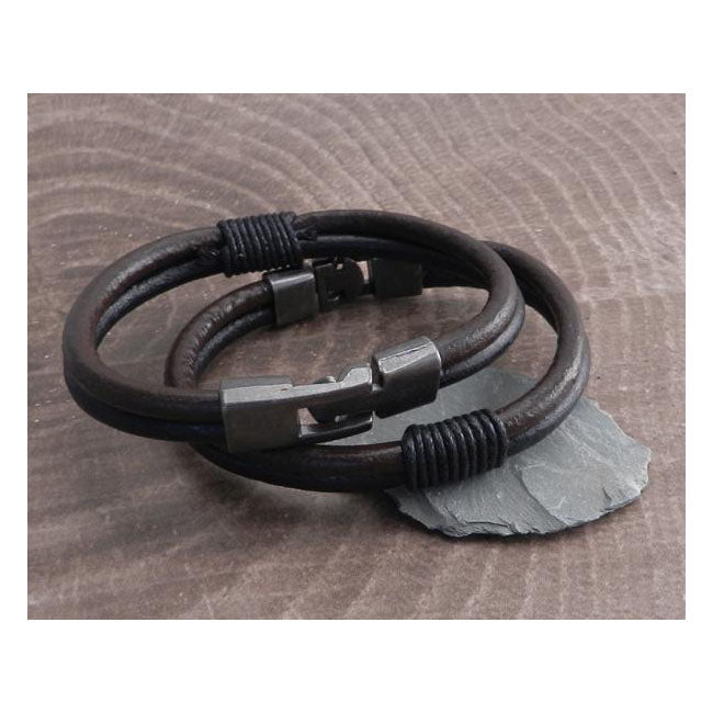 Leather Double Round Wrap Bracelet T-Clamp