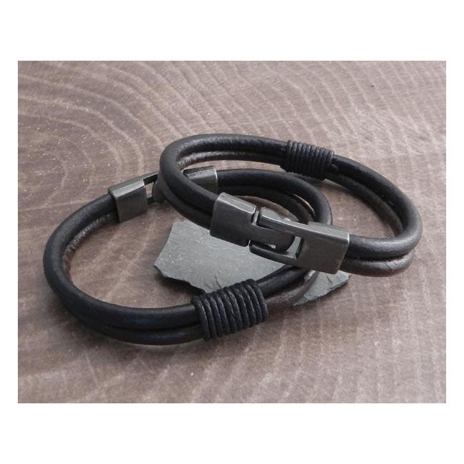 Leather Double Round Wrap Bracelet T-Clamp