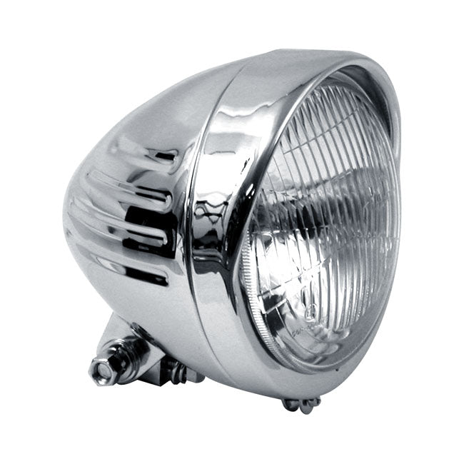 Ribbed Bullet Headlamp With Visor Chrome - 5 3/4 Inch