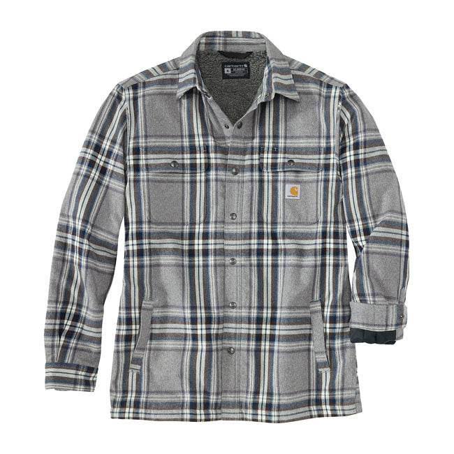 Sherpa Lined Flannel Plaid Shirt Asphalt