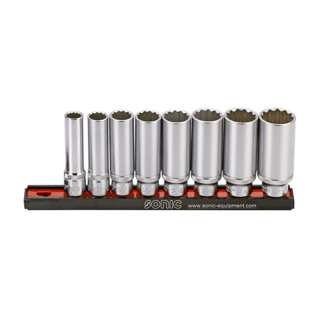 Deep Socket Rail Set 3/8" - 8 Pieces - US/SAE Sizes