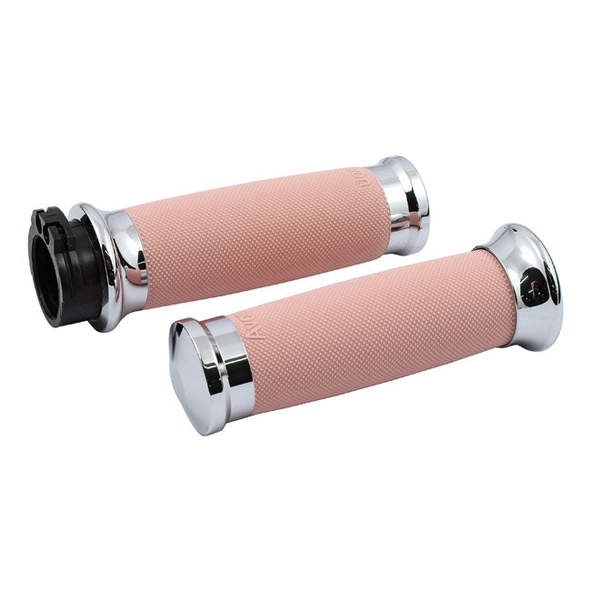 Custom Contour Grips Chrome / Pink For 08-21 H-D With E-Throttle (Excl. 18-21 FLTRXSE)