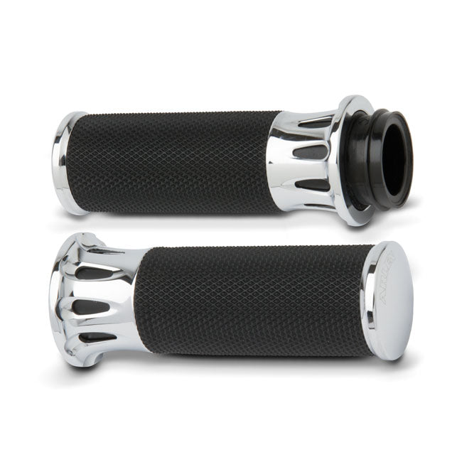 Fusion Billet Deep Cut Grips Chrome For 08-21 H-D With E-Throttle (Excl. 18-21 FLTRXSE)